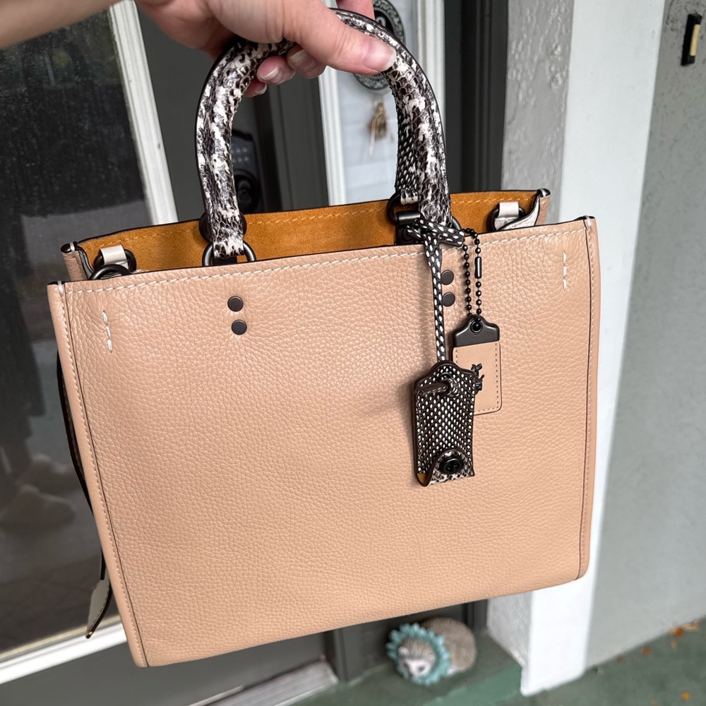 SOLD Coach Rogue 30 Beechwood (tan) Colorblock with Exotic Handles